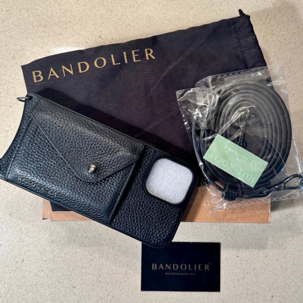 Bandolier iPhone 12 Pro Max Hailey Side Slot leather crossbody black/pewter.